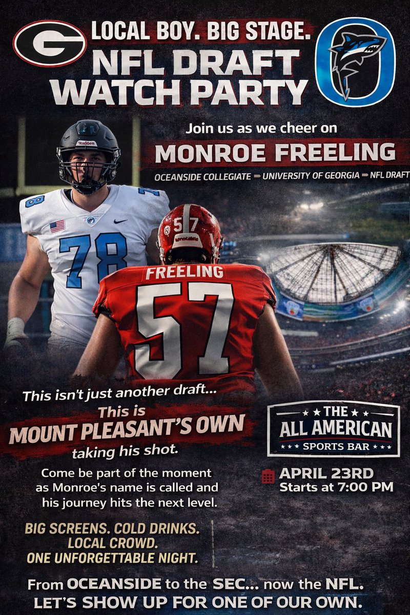 AdOceanside's tweet photo. Come out and join us to see @FreelingMonroe get drafted!🦈🏈 https://t.co/bxJQC3hwpF