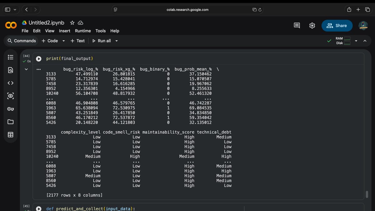 AbidiAh3649's tweet photo. What if your code could predict bugs early? 👀
Trained a model for code analysis on NASA defect dataset 🐞
~81% accuracy with ML + feature engineering
Turning messy code into insights 🐾
#AI #MachineLearning #Python #CodeAnalysis https://t.co/jUNivBU8Ed