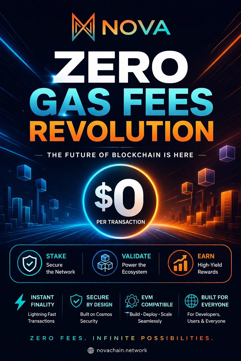 ZeroNovaHQ's tweet photo. ITS HAPPENING ! ZERO GAS WEB 3.0 #Crypto #Cryptocurrency #CryptoNews #CryptoProject #Altcoins #Bitcoin #Ethereum #CryptoCommunity #NOVA #Nova #ZeroGasFees #Gasless #Web3 #EVM #Layer1 #DeFi #Crypto #Blockchain #MassAdoption #Staking #Validator https://t.co/hmGZR7wQa3