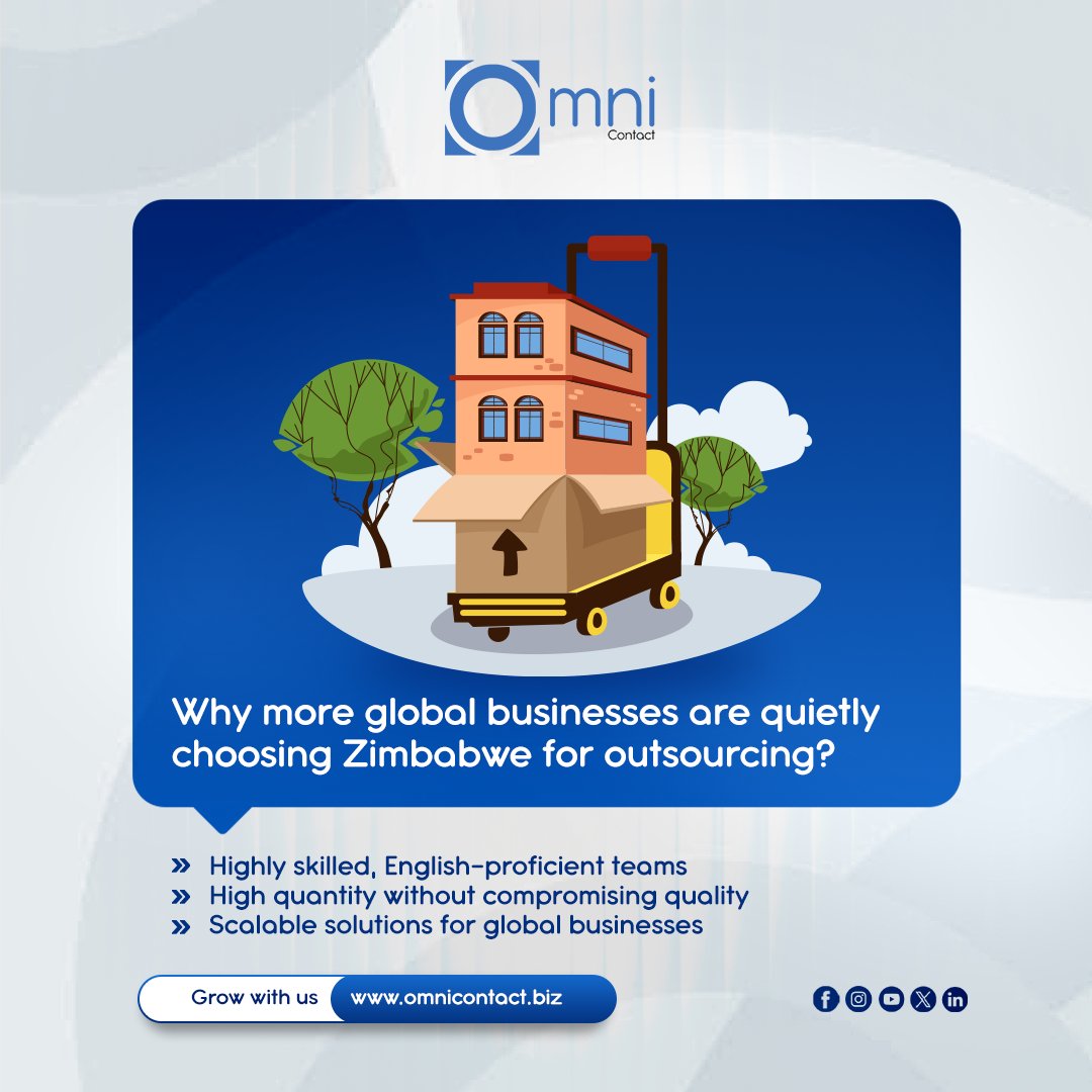 omnicontact_bpo's tweet image. Never outsource to Zimbabwe, unless you want up to 60–80% improvement in service, highly educated talent, and an unmatched customer experience.​
Zimbabwe is quietly becoming one of the smartest outsourcing destinations, and OmniContact is at the center of it.​

#Outsourcing #BX