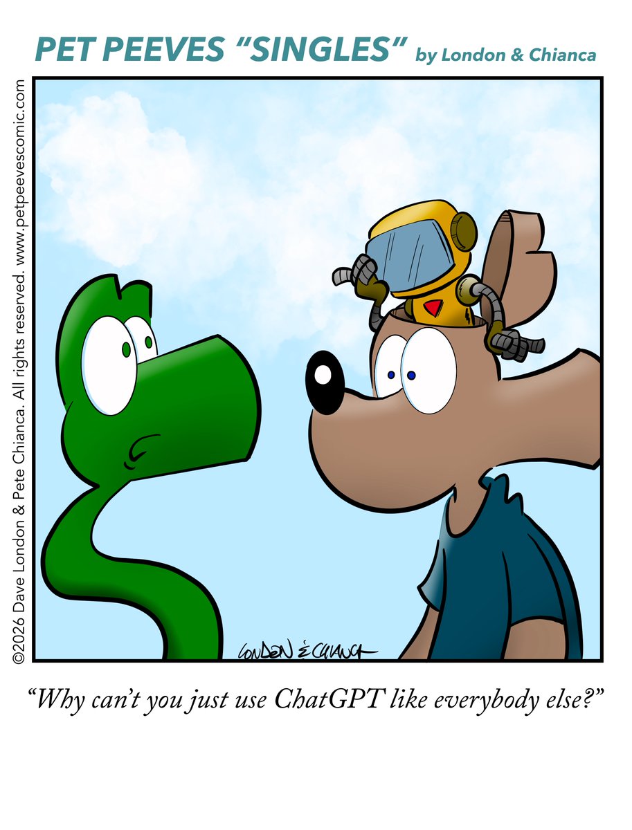 PetPeevesComic's tweet image. Pet Peeves, April 14, 2026: A little too cerebral. #ai #chatgpt #brain #comicstrip #humor