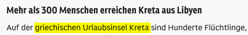 Nervt seit Jahren: Warum bekommen 🇬🇷-Inseln bei #ORF etc. immer die Zuschreibung „Urlaubs-“, „Ferien-“ oder „Touristeninsel“? #Kreta hat 620.000 Einwohner, die keine Touris sind. Möchte die Visagen der Rathausgenossen sehen, wenn #Wien auf Schönbrunn &amp; Prater reduziert wird.