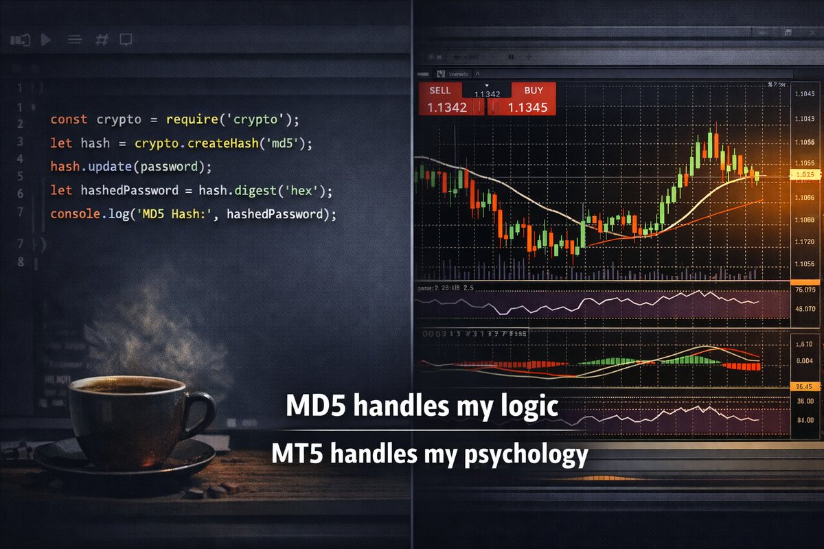 AdetuberuK's tweet photo. Developer by skill
Trader by pressure
MD5 handles my logic
MT5 handles my psychology

Developer 🤝 Trader
If you know you know https://t.co/LMyXNiH5Qf