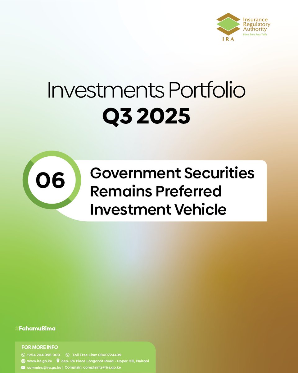 ira_kenya's tweet image. Did You Know

Government securities remain the preferred investment for insurers, supporting financial stability and national development. 

#FahamuBima