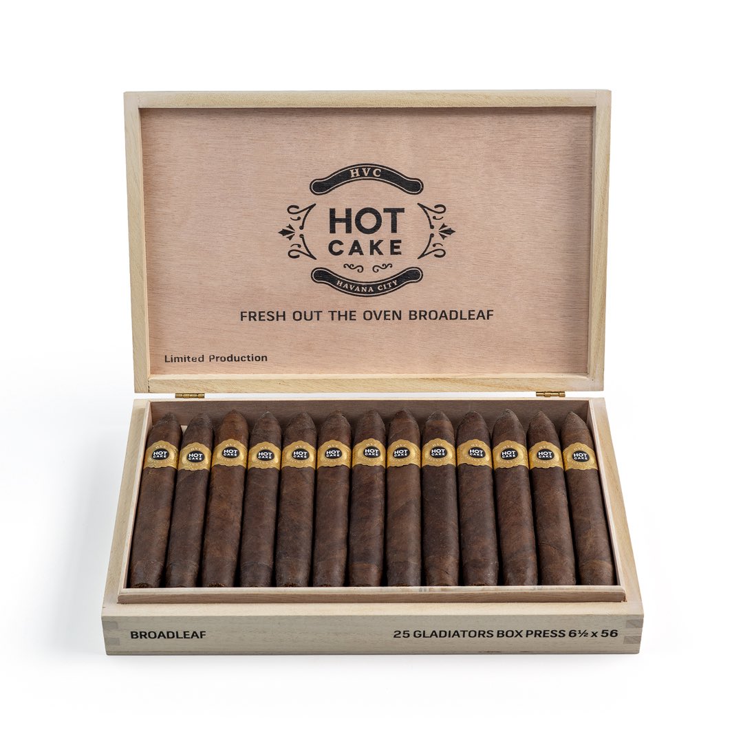 HVCCigars's tweet photo. HVC Cigars is proud to unveil newest member of its acclaimed Hot Cake Fresh Out the Oven Broadleaf family 🙌🔥THE GLADIATORS. Debuting at PCA 2026 in New Orleans, this box pressed figurado is a bold new chapter for one of HVC’s most celebrated lines. 

“The Gladiators was built for those who demand more - more flavor, more presence, more cigar “ Reinier Lorenzo