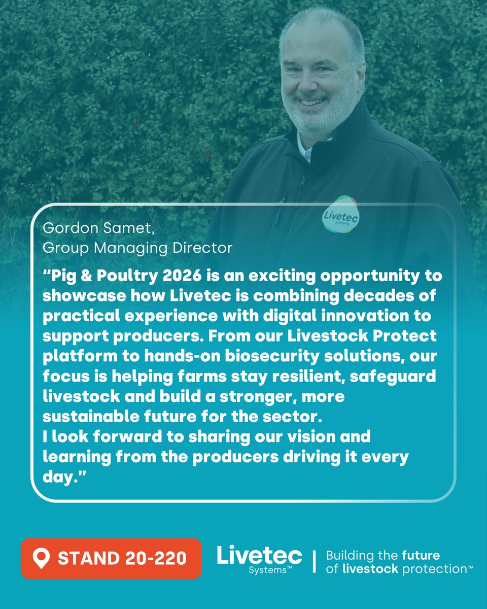 Livetecsystems's tweet photo. We’re now just one month away from the British Pig &amp; Poultry Fair 2026.

📅 13–14 May
📍 Stand 20–220

Hear below why our Group Managing Director, Gordon Samet, is looking forward to the event. https://t.co/6VTcAYMFmm