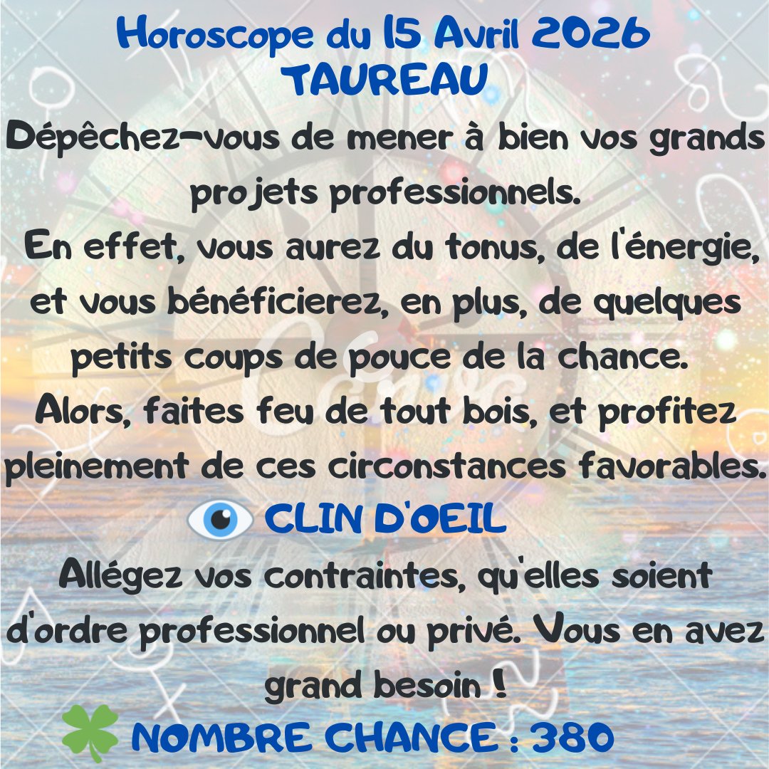 feespirituelle's tweet image. Votre horoscope pour ce mercredi 15 Avril 2026.
#TAUREAU #CAPRICORNE #BALANCE #POISSON
🔮 lafeespirituelle.fr🔮