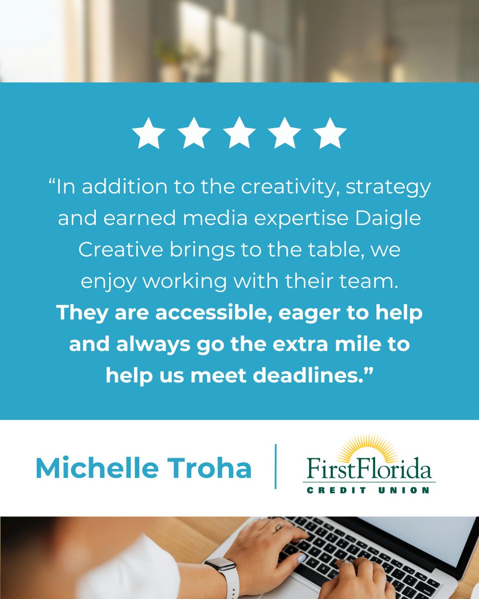daiglecreative's tweet photo. When you trust us with your brand, customer service is part of the package. Just ask Michelle Troha, chief marketing officer at First Credit Union and our client of 13 years. #Testimonial #CustomerService https://t.co/S1pjcqJTu8
