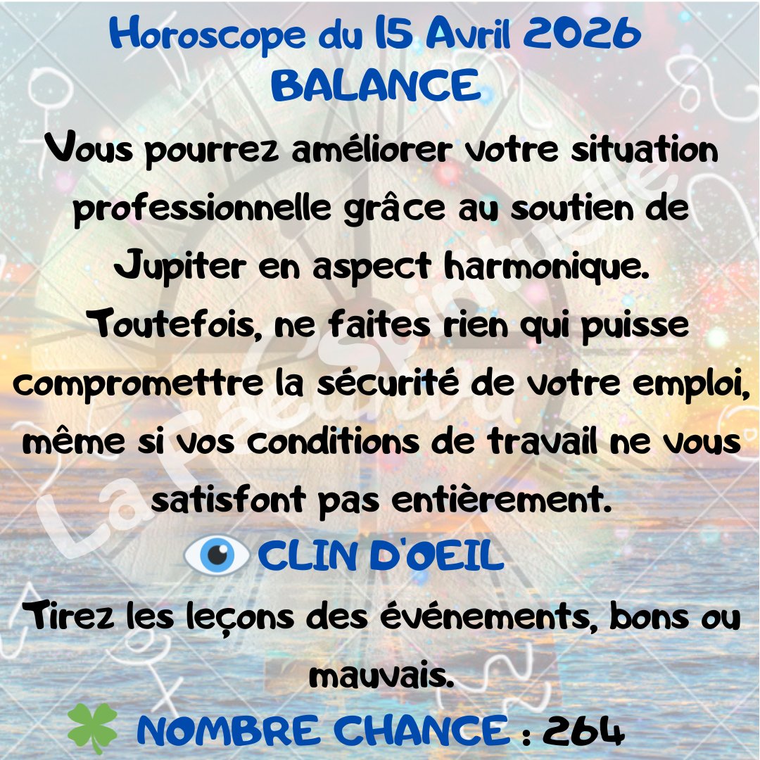 feespirituelle's tweet image. Votre horoscope pour ce mercredi 15 Avril 2026.
#TAUREAU #CAPRICORNE #BALANCE #POISSON
🔮 lafeespirituelle.fr🔮