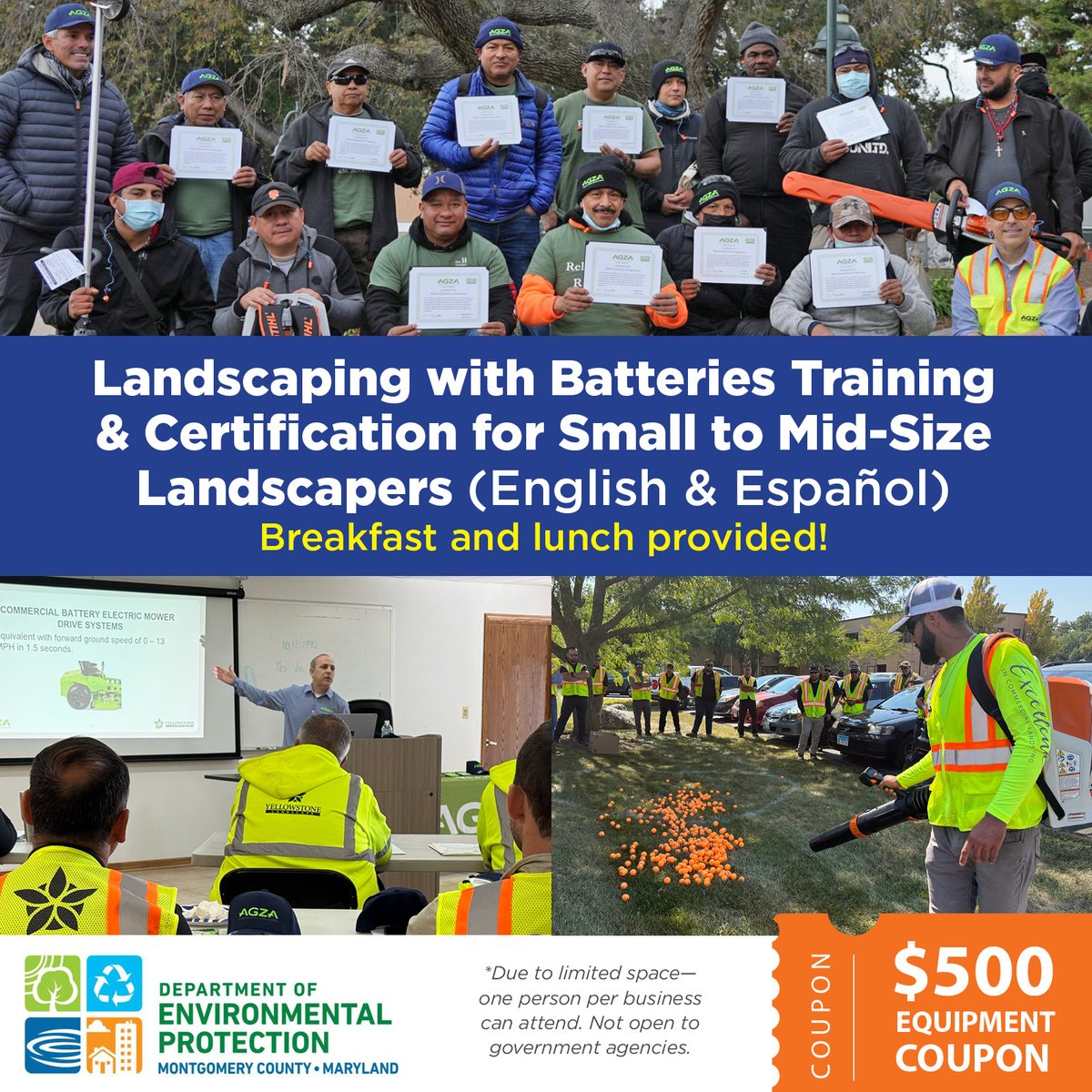 agzainfo's tweet photo. 🔋 Free battery-electric landscaping training + certification ($359 value) + $500 equipment coupon!
📅 May 13 | 9AM–1PM | Derwood, MD Limited spots — 1 per business.
Register: https://t.co/my27zNra2d
#Landscaping #BatteryPowered #GreenIndustry
@MyGreenMC https://t.co/2wRm9b4bWm