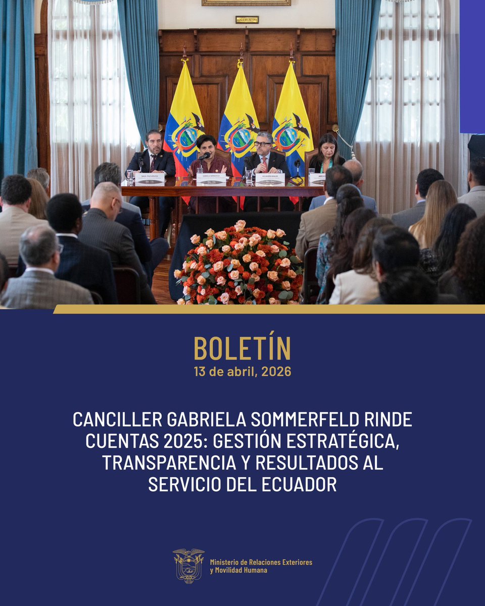 Boletín | Canciller <a href="/gabisommerfeld/">Gabriela Sommerfeld</a> rinde cuentas 2025: Gestión Estratégica, transparencia y resultados al servicio del Ecuador.  #RendiciónDeCuentas2025
