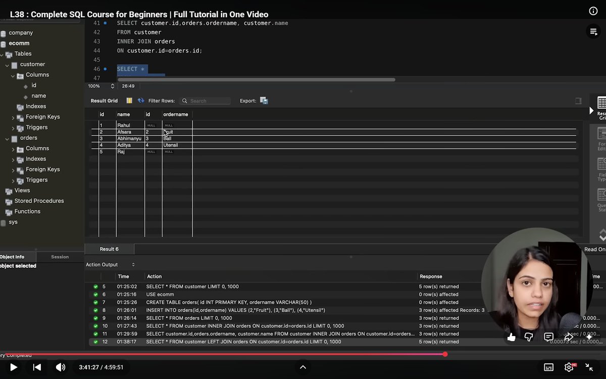 1drie5's tweet image. L38 (30)

left join = all left + matches (else NULL)

select c.name
from customer c
left join orders o on c.id=o.id
where  is null;

tip:  is null → 0 buys

#DBMS #SQL #Databases