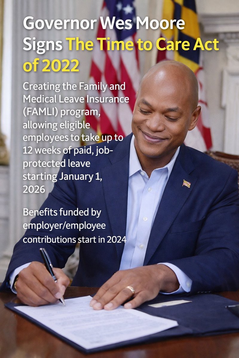 Bmbempower's tweet image. Again, what are #Democrats doing: Maryland passed the Time to Care Act of 2022, creating the Family and Medical Leave Insurance (FAMLI) program, which allows eligible employees to take up to 12 weeks of paid, job-protected leave. 

Benefits, funded by employer/employee