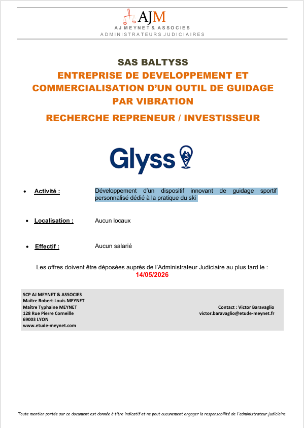 EtudeMeynet's tweet image. APPEL D'OFFRES - Développement et commercialisation d'un outil de guidage par vibration (dédié à la pratique du ski)

Nous cherchons des repreneurs ou #investisseurs

Date limite de dépôt des offres : 14/05/2026 

#Contact : Robert Louis Meynet, Typhaine Meynet, Victor Baravaglio