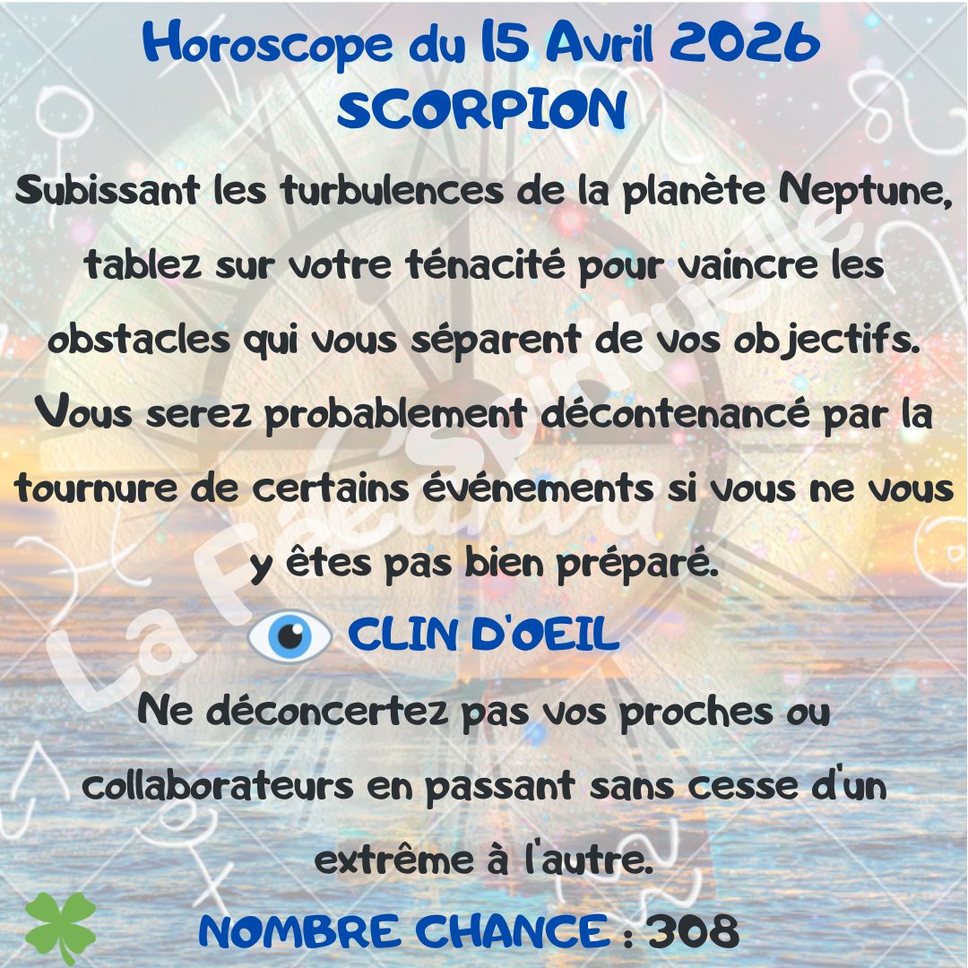 feespirituelle's tweet image. Votre horoscope pour ce mercredi 15 Avril 2026.
#gémeaux♊ #lion #scorpion #vierge♍️
🔮 lafeespirituelle.fr 🔮