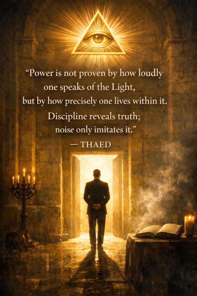 THAEDLIGHT's tweet image. “Power is not proven by how loudly one speaks of the Light, but by how precisely one lives within it. Discipline reveals truth; noise only imitates it.”

—THÆD
@ILLUMINATIAM 
#ILLUMINATI