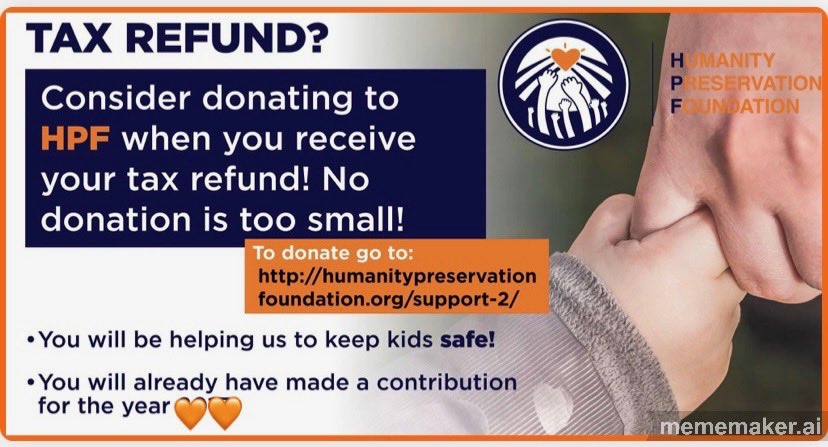 Tomorrow is the final day to file your taxes!  We hope that you will consider donating a portion of your refund to HPF so we can continue to help children live a safer life! paypal.com/donate/?cmd=_s…