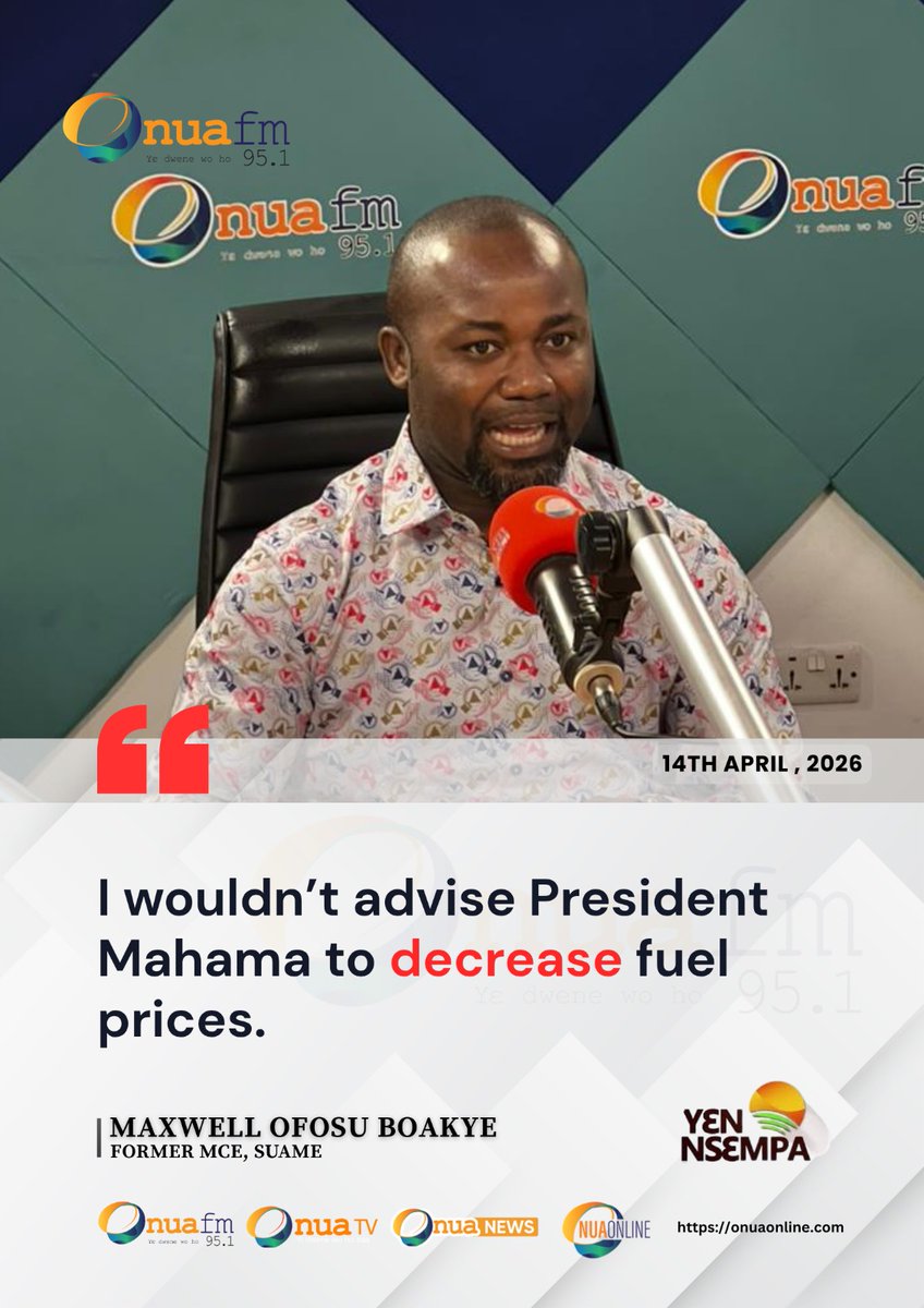 onua951fm's tweet image. I wouldn't advise President Mahama to decrease fuel prices - Maxwell Ofosu Boakye, Former MCE, Suame.

#OnuaFM #YenNsempa