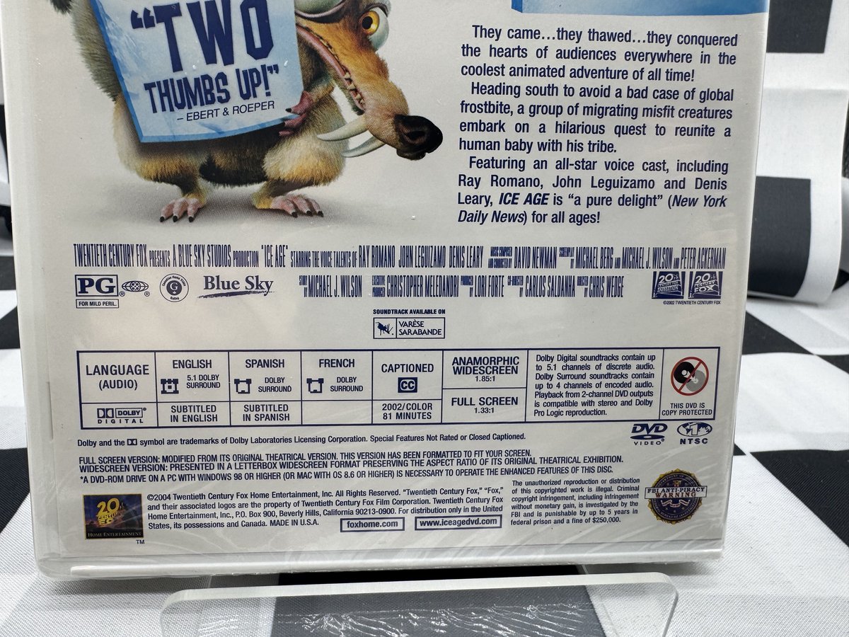 WilliamJGraham's tweet image. Check out Ice Age DVD Brand New Sealed 2004 Widescreen &amp;amp; Full Screen Promo ebay.us/m/BkkYBV #eBay via @eBay 
The "Ice Age" DVD is a brand new sealed promotional copy from 2004 featuring both widescreen and full screen formats. Directed by Carlos Saldanha and Chris Wedge,