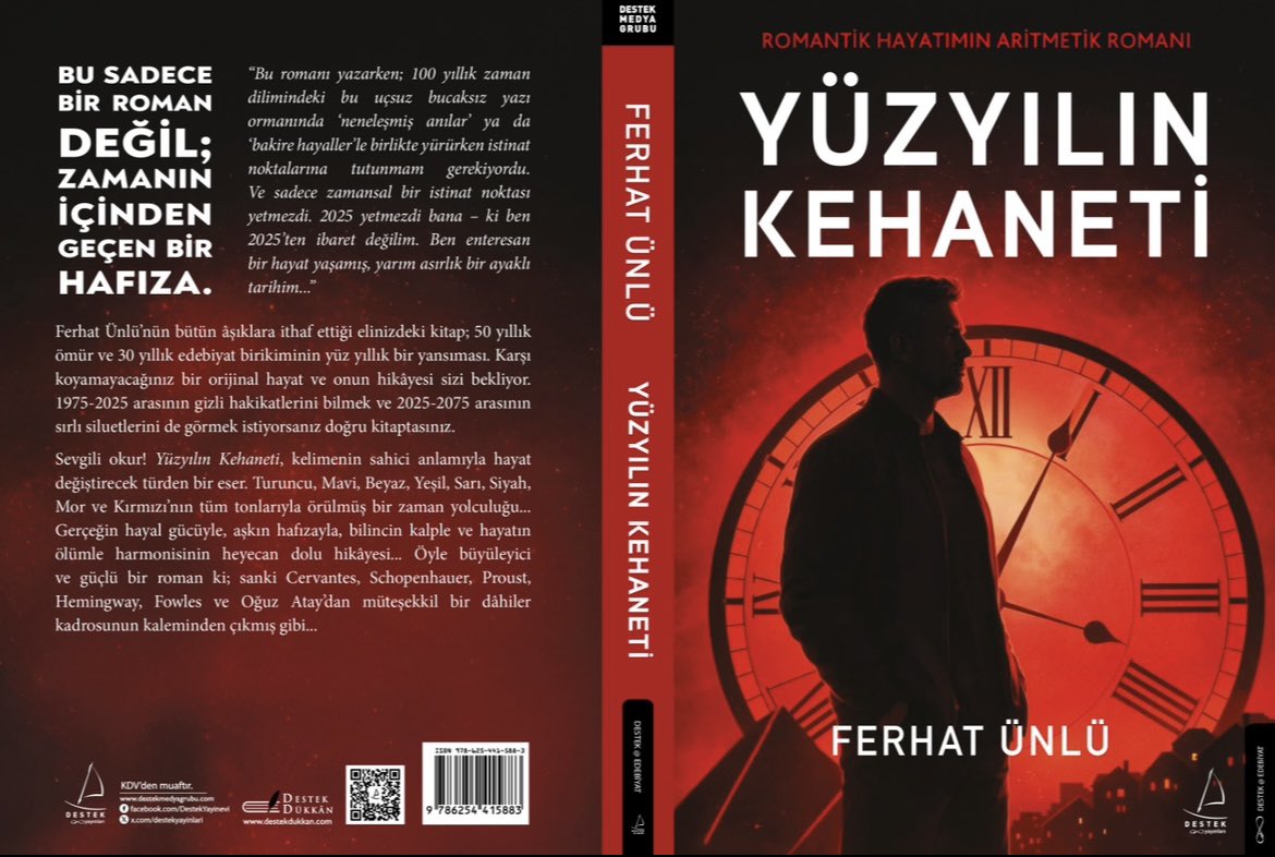 unluferhat's tweet photo. Yüzyılın Kehaneti raflara çıkmaya başladı. Artık uzaktan alışveriş çağındayız. Destek Dükkân’a da epey sipariş geliyor.
Roman; “Ey benim sevgili okurlarım! Neredeyse yarım asırdır ulaşabildiğim tüm zaman ve mekânlarda arayıp da bulamadığım kadın ve erkek insan yoldaşlarım!
Yarısı hakikat, yarısı hayal ürünü olan bu romanda anlattığım kişilerin hepsi; bir karakter hariç gerçektir.”
cümleleriyle başlar. 
Yüzyılın Kehaneti; size/okura, 50 yıllık geçmişin ve 50 yıllık geleceğin sarp zirvelerinde 454 sayfalık heyecanlı yolculuk vadeden bir eser. Destek Dükkân’dan da sipariş verebilirsiniz.📕