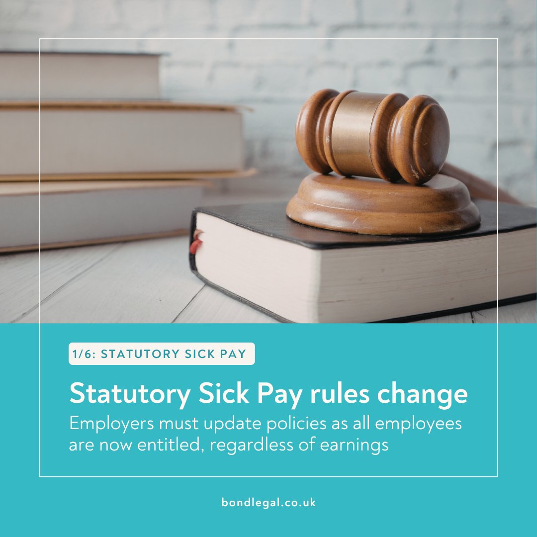 BondLegal's tweet photo. Unsure what the new Employment Rights Act means for your business?

From April 2026, SSP is payable from day one and the lower earnings limit is removed, meaning all employees are now entitled, regardless of earnings.

Get in touch if you’d like to discuss. https://t.co/a30AyM6LOB