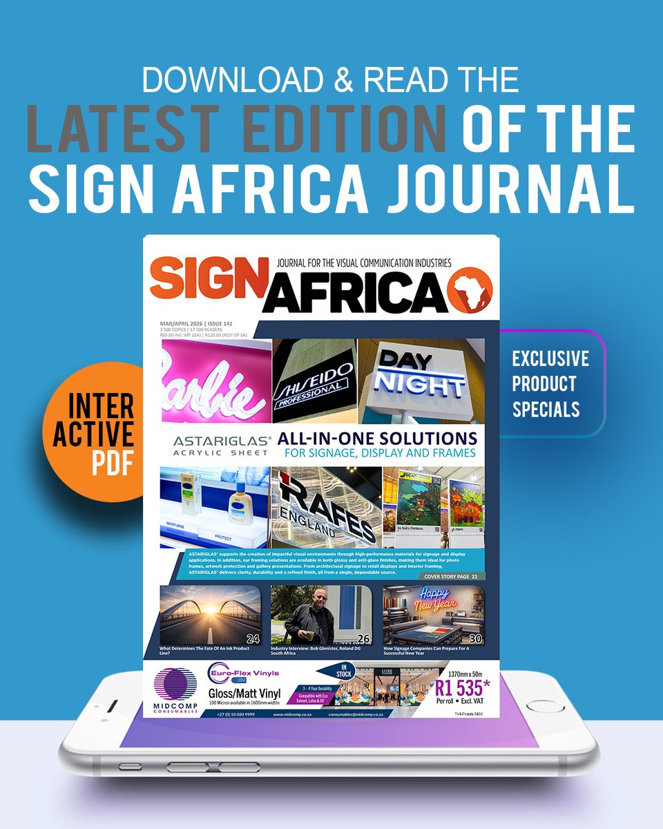signaf's tweet image. The March/April edition of Sign Africa Journal is available to read online. This issue is packed with signage, printing and graphics news, informative features and more.
#signage #printing