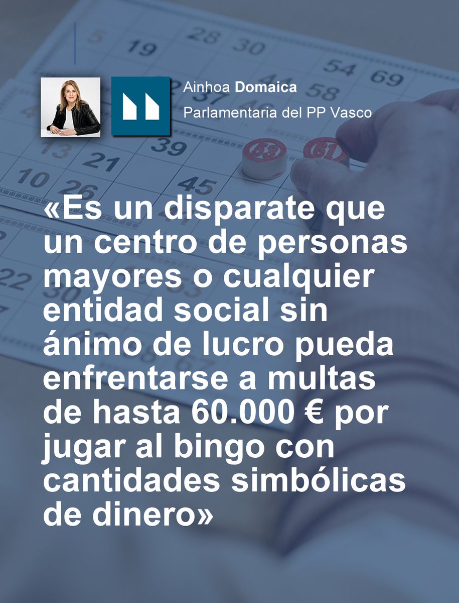🔵Proponemos modificar la ley del juego para devolver la tranquilidad a las personas que juegan al bingo con cantidades simbólicas de dinero en los hogares de jubilados y centros sociales sin ánimo de lucro de Euskadi.

🗨️<a href="/DomaicaAinhoa/">Ainhoa Domaica Goñi</a> ''Este es un ejemplo de política útil y