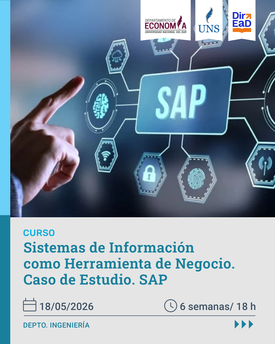 direaduns's tweet photo. 📊 Transformá datos en decisiones estratégicas

💼 Sistemas de Información como Herramienta de Negocio
(Caso de estudio: SAP)
💻 100% virtual
📅 Inicia: 18/05
⏱️ 6 semanas | 18 h

📜 Certificación UNS
🔗 https://t.co/hngaXxwXP2 https://t.co/3nDCyDNMXj