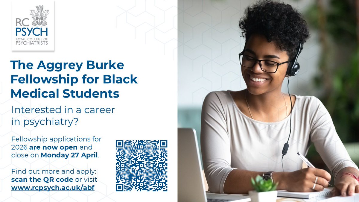 Choose_Psych's tweet photo. The Aggrey Burke Fellowship offers access to mentoring, events, psychiatry journals, learning resources, and a CPD fund for career development. Find out more and apply now: https://t.co/Zek91cjneu

#ChoosePsychiatry https://t.co/APEqZREoJY