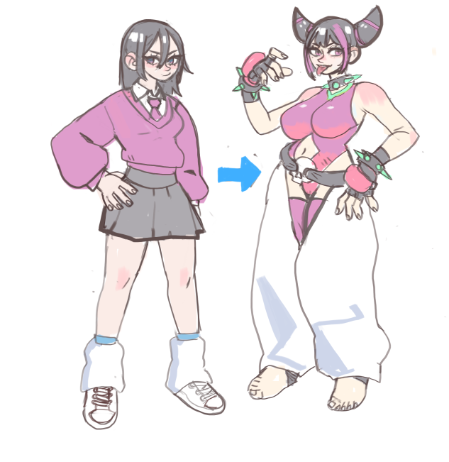 Juri before and after turning into a Thicc Street Fighter!