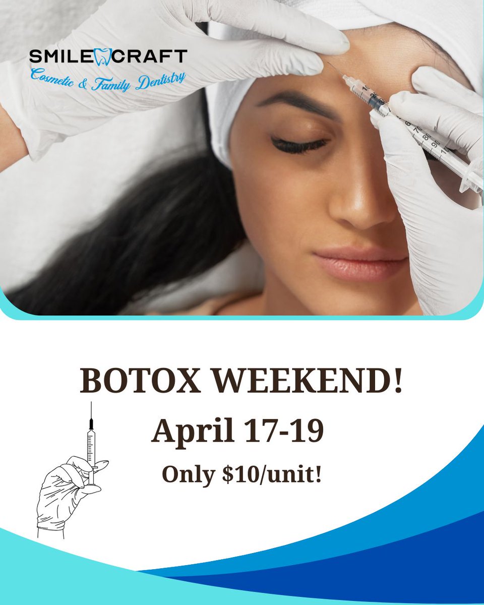SmileCraftTeeth's tweet image. BOTOX WEEKEND THIS WEEKEND April 17 - April 19
ONLY $10/ Unit! Book Now!
Location: 3351 Old Montgomery Hwy Ste 202 Birmingham, AL 35205 
#Botox #Makeover #Cosmetic #Dental #SmileCraft