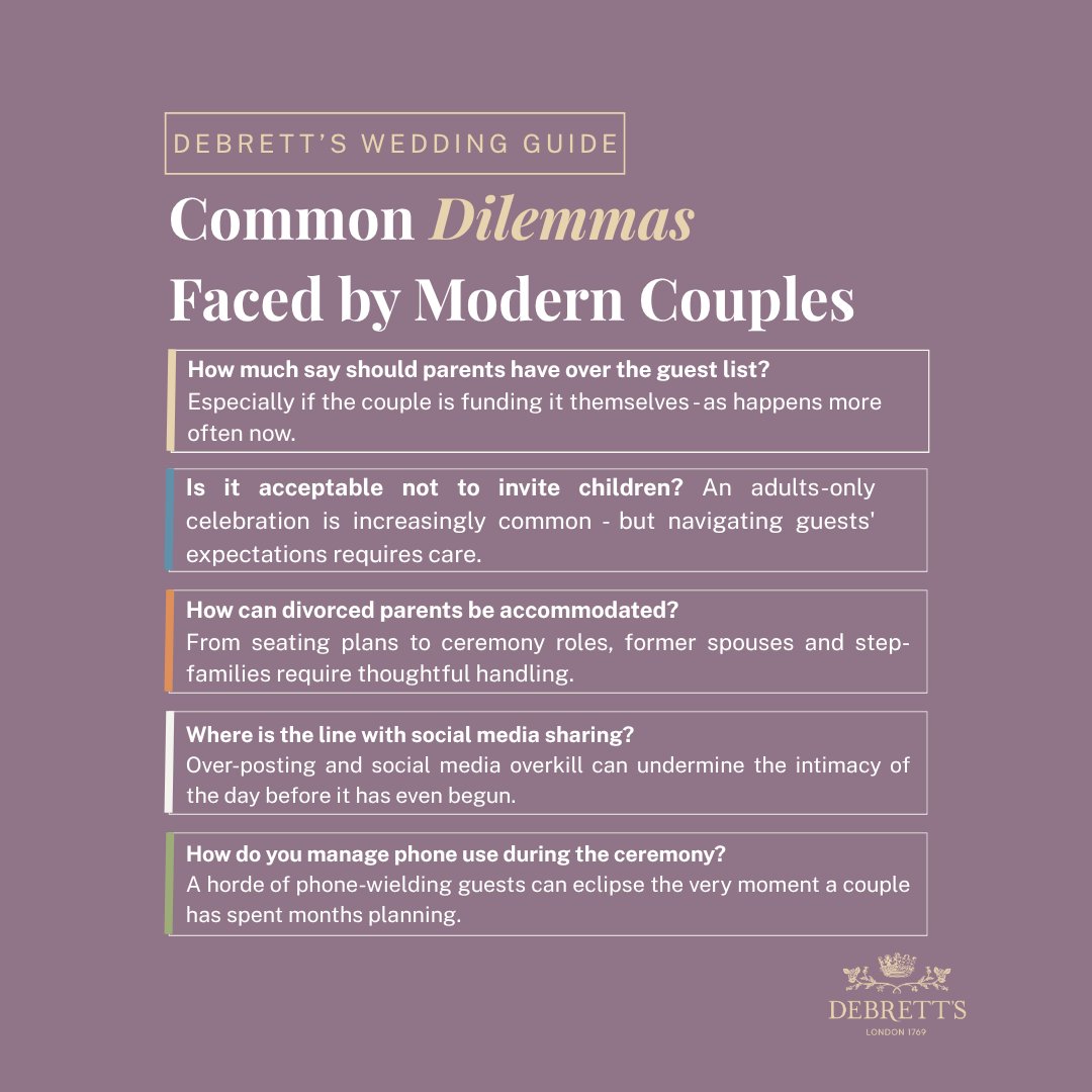 Debretts's tweet photo. Planning a wedding in 2026 presents a whole new set of dilemmas, from child-free days to deciding how to seat divorced parents. Here are just a few of the ways modern life has impacted planning your big day. https://t.co/ERDUXrh7jC
