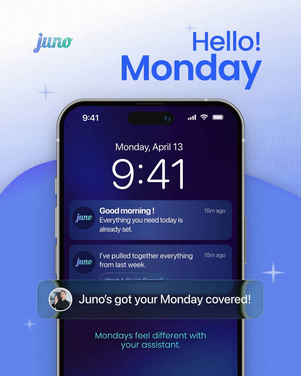 juno_ai79908's tweet image. Mondays usually start with figuring things out.
What if everything was already set?

Juno’s got it covered.

It is now Live.

#AI #Assistant #FutureOfWork #TechInnovation