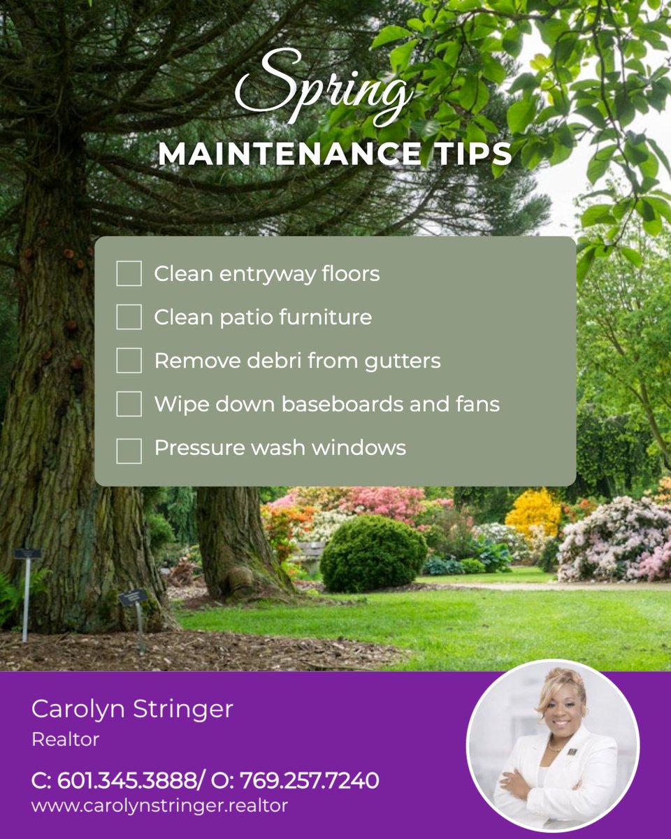 Realtorcarolynv's tweet image. Spring is in full bloom 🌸—the perfect time to give your home some TLC!

A little seasonal maintenance = a fresher, cleaner, happier space 🌿✨

Are you an early bird or last-minute spring cleaner? 🧼

#springcleaning #springchecklist