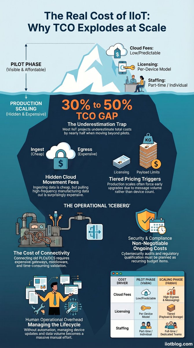 henrycosta's tweet photo. IIoT costs are not just cloud licenses.

This infographic breaks down the real Total Cost of Ownership. Data ingestion, storage, integration, and hidden costs that show up later.

If you’re planning an Industry 4.0 solution, this matters.

Read more: https://t.co/MkymMMCW37 https://t.co/wMu1dktw8j