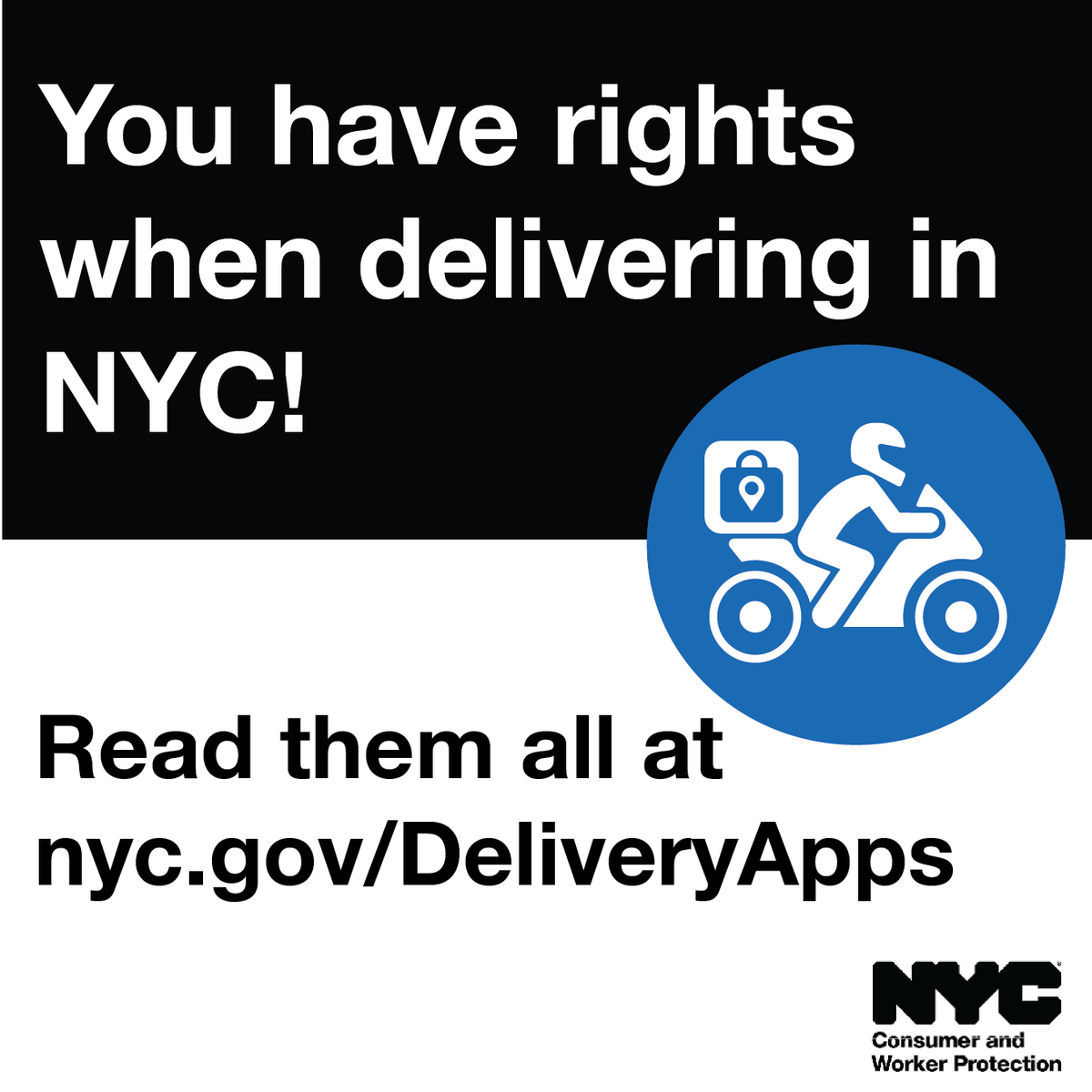helloDCWP's tweet image. ATTN NYC delivery workers! 🚨

If you work for a delivery service (like Amazon Flex or Gopuff) read NYC’s updated notice of rights at nyc.gov/DeliveryApps