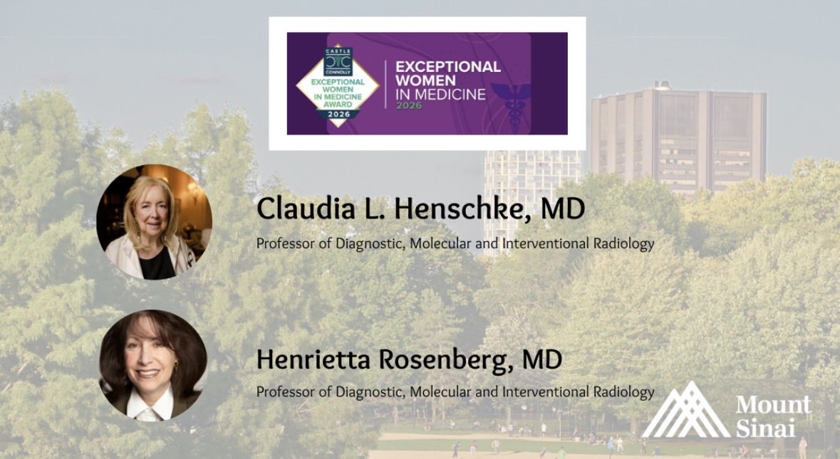 MountSinaiDMIR's tweet photo. 🤩 Congratulations to Dr. Claudia Henschke and Dr. Henrietta Rosenberg on being recognized as 2026 Castle Connolly “Exceptional Women in Medicine”!
#TopDoctors @MountSinaiLungs https://t.co/z7BfhpYuOO