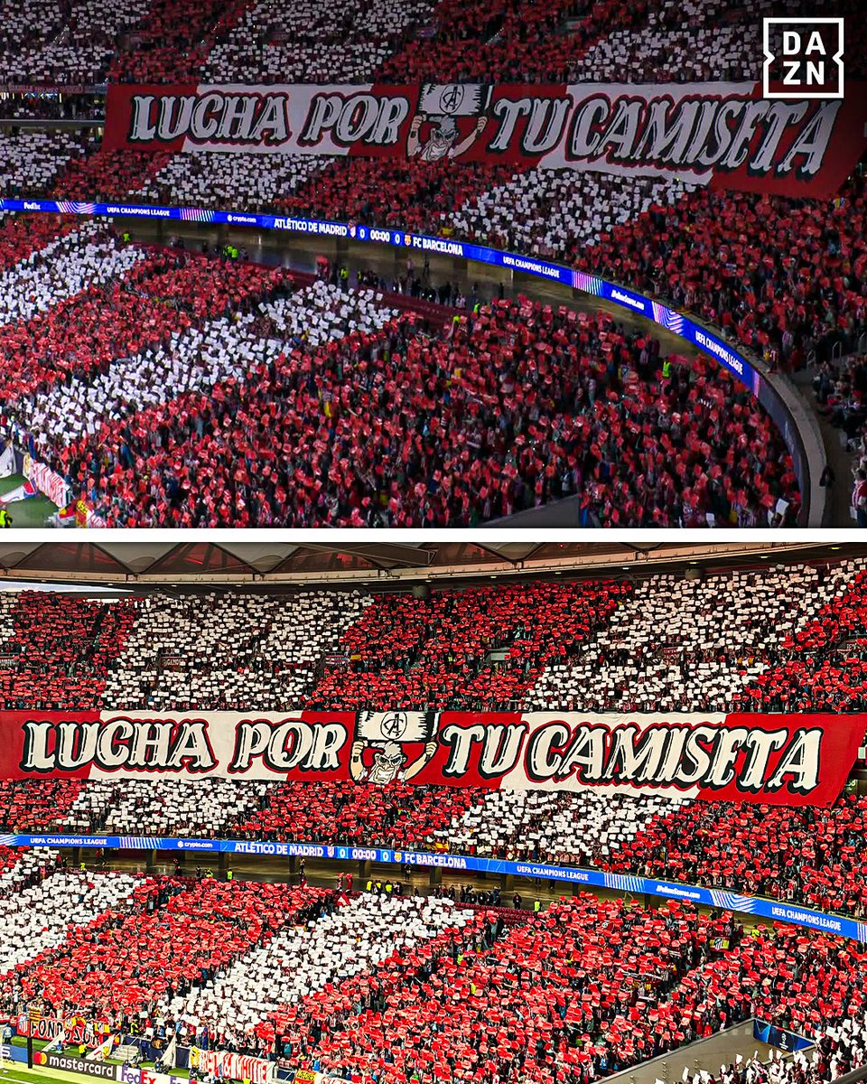 🪧"Lucha por tu camiseta"

El tifo que presenta el Metropolitano para recibir a los suyos❤️🤍

#UCLxDAZN