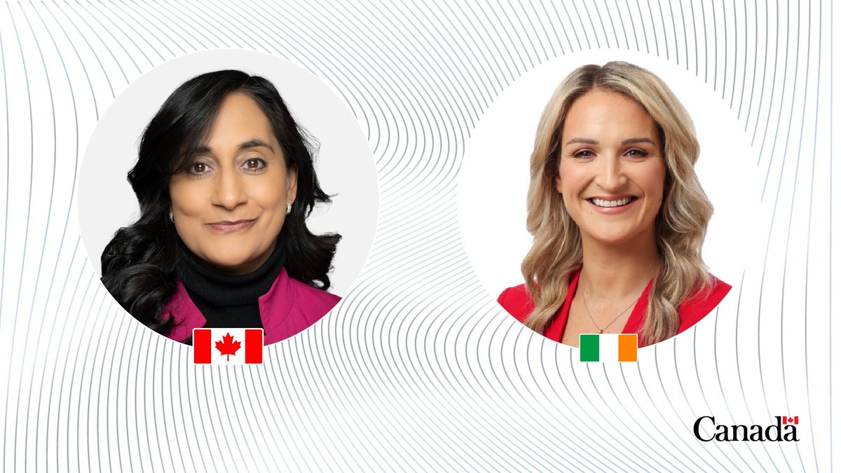 CanadaFP's tweet photo. Yesterday, Minister Anand had a productive discussion with Helen McEntee, Minister of Foreign Affairs of Ireland, about deepening Canada and Ireland’s economic partnership, as well as bilateral exchanges on artificial intelligence and clean technology. https://t.co/wVgmeeKvif