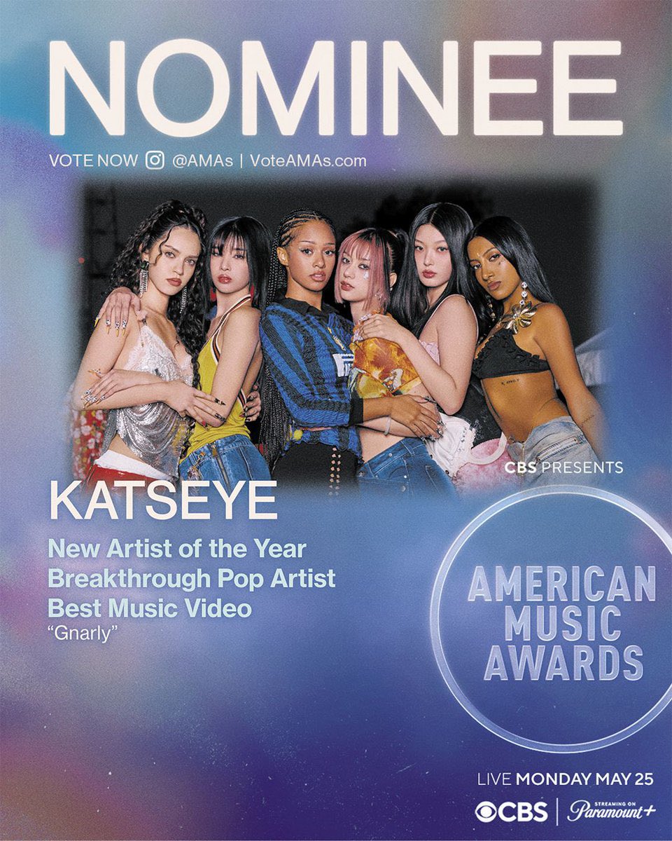 katseyemex's tweet image. ¡KATSEYE ha recibido 3 nominaciones en los American Music Awards! ⭐️

- New Artist of the Year
- Breakthrough Pop Artist
- Best Music Video con “Gnarly”

📆 Los @AMAs se llevarán a cabo este 25 de mayo.

#KATSEYE #EYEKONS #AMAs #AmericanMusicAwards
