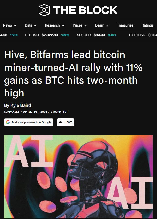 CryptoBizzle's tweet photo. HIVE and Bitfarms (now Keel) are moving away from bitcoin mining to pursue AI/HPC infrastructure.

Their stocks are starting to outperform the bitcoin-only and hybrid miners.

Interested to see where they'll all end up by the end of the year.

Read more 👇 https://t.co/16wXoNoRt2