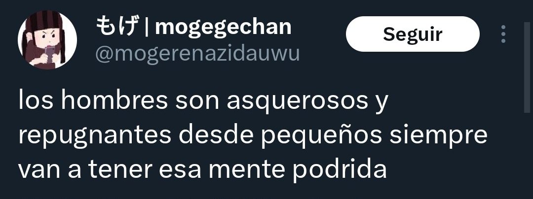 <a href="/Panquecitochoc1/">Panquecitochocolate</a> Ya, no nos odian, solo consideran que somos lo peor. Pero está justificado porque patriarcado.
Las leyes discriminatorias no son odio. Los chistes feministas no son odio. Y los comentarios que te encuentras cada día aquí, tampoco.