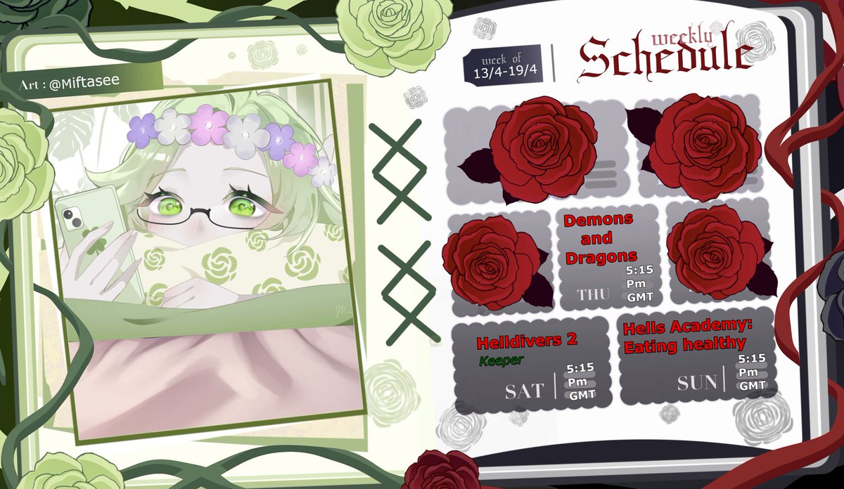 This weeks schedule.

Hells academy is scheduled to learn what words like electrolytes,fibrer, protein, etc. actually mean.

As well as another BG3 game session, how exciting!