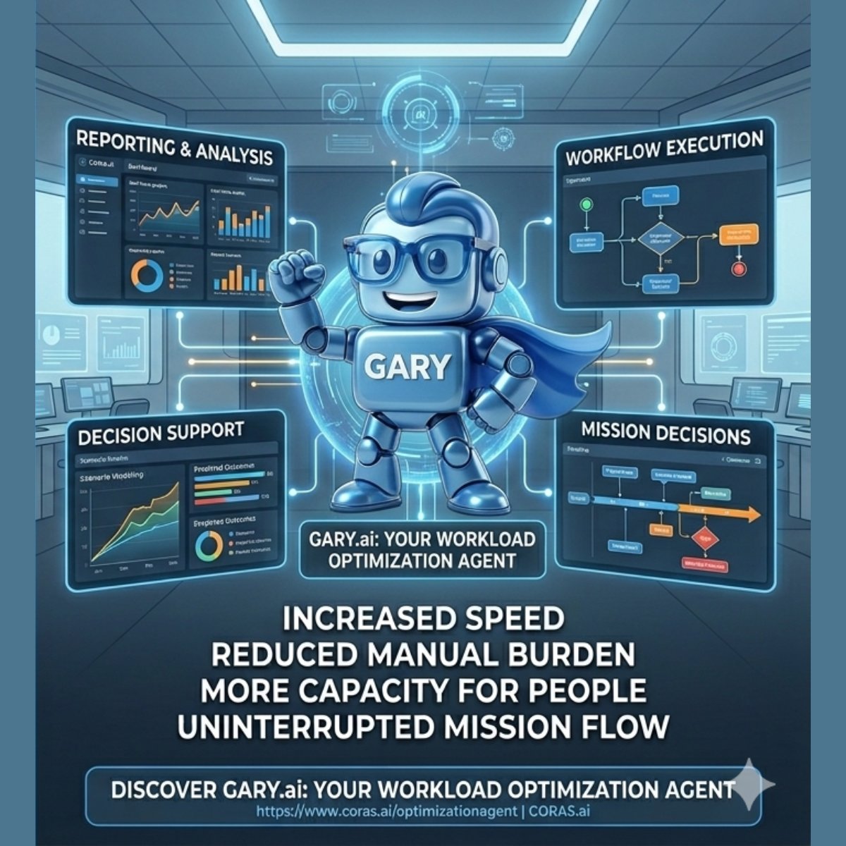 thinkcoras's tweet image. #GARY is a deployed #IL5 #workload #OptimizationAgent built for the military mission. He keeps #HumansInTheLoop while speeding up tasks with rules, structure, &amp;amp; security baked in. Less admin drag. More mission focus.

#AgenticAI #DefenseTech #SecureAI #DigitalWorkforce