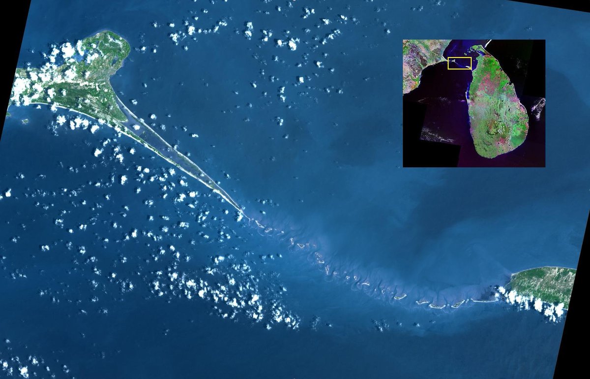 subcorpus's tweet photo. Hmm, interesting...
"Adam's Bridge is a 48 km long chain of limestone shoals, that were formerly a land bridge between India and Sri Lanka. It was reportedly passable until the 15th century, when storms destroyed the integrity of the bridge" — NASA

https://t.co/cMZUc0uMy4 https://t.co/vEIvTCKFuA