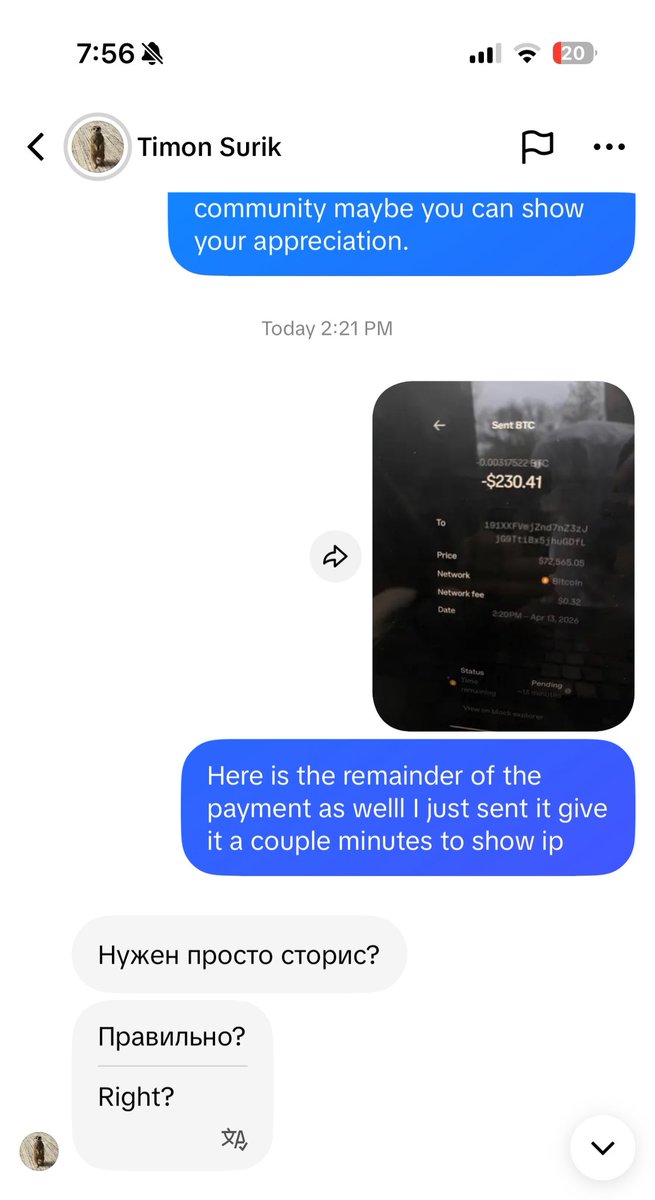 TimonSurik's tweet photo. I have officially sent $Timon owner an additional $225 marking that $360 in total out of the fees/my pocket to ensure his comfortability with the community. 

Here are the messages for full transparency and a video of the conversation proving it’s the account

AR2kVzSZgUrhChyZ165fBcCY4axpQbVPxd6t9snXpump

Let’s make Timon have the most lavish life