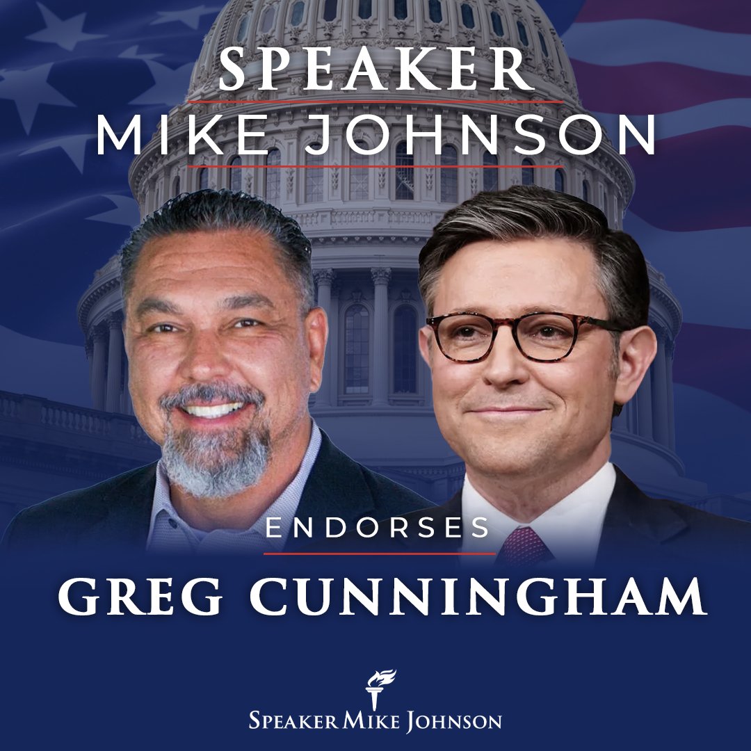 MikeJohnson's tweet photo. Joint House Republican leadership endorsement statement with @SteveScaliseGOP, @tomemmer, @LisaForCongress:

Greg Cunningham is a patriot who will help us continue to deliver safe streets, secure borders, lower costs, and peace through strength. As a Marine veteran, former police officer, and business owner, Greg will bring his experience to Congress to also defend our military and veterans, law enforcement, and the principles that have made America the greatest nation on Earth. We are proud to ENDORSE Greg Cunningham for New Mexico’s 2nd District, and look forward to working with him to defend and grow our House Republican majority and CONTINUE our American comeback! 🇺🇸