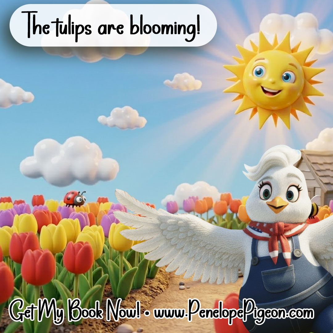 Look at all the pretty tulips!

Get my book on Amazon: amazon.com/dp/B0GBZYN2FS/
Visit my website penelopepigeon.com

#Penelope #peapoppingpigeon #childrensbook #childrensauthor #booksforchildren