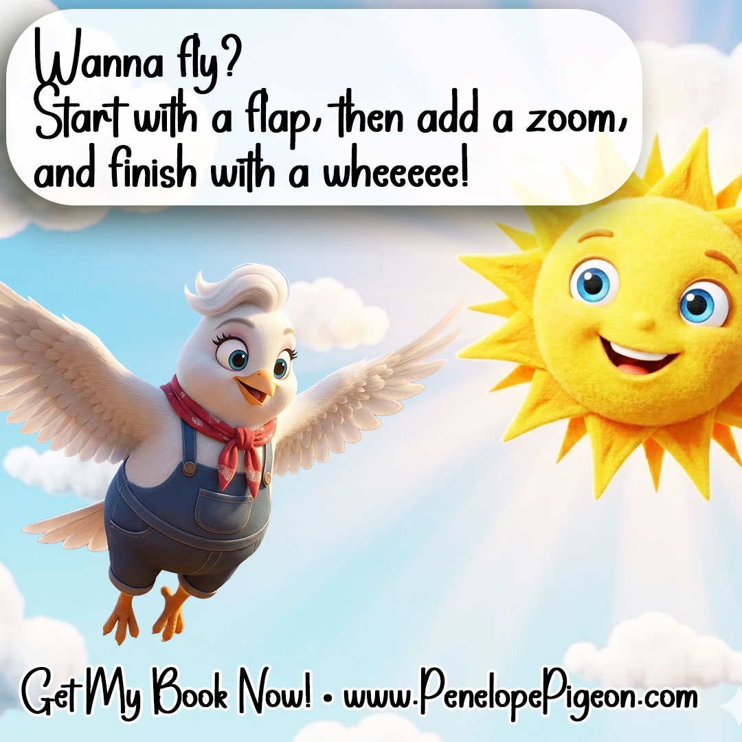Flap! Zoom! and Wheeeee!

Get my book on Amazon: amazon.com/dp/B0GBZYN2FS/
Visit my website penelopepigeon.com

#Penelope #peapoppingpigeon #childrensbook #childrensauthor #booksforchildren