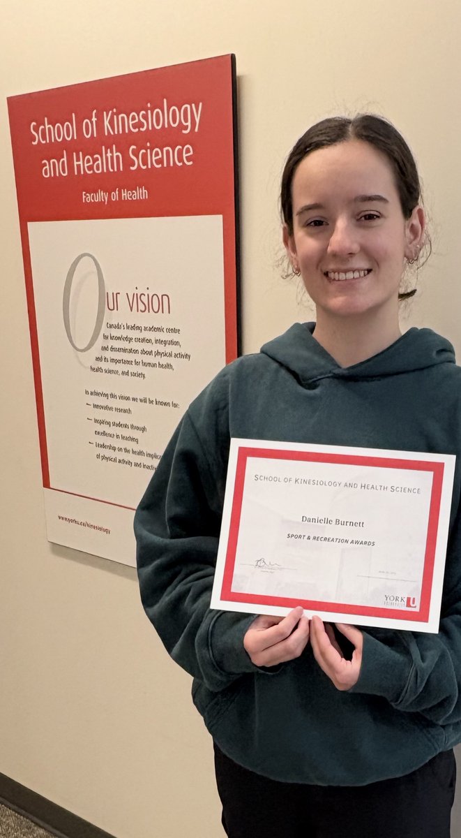 YorkUKINE's tweet photo. Congratulations to Danielle Burnett on receiving this year’s Sport &amp; Recreation Awards and the PhD Canada Student Award in the School of Kinesiology and Health Science! 🎉
 
A well-deserved recognition of her dedication and outstanding achievements. https://t.co/382AFuCSox